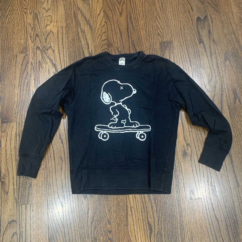 Good Condition Uniqlo x Kaws Peanuts Sweatshirt Black Unisex Japanese Small